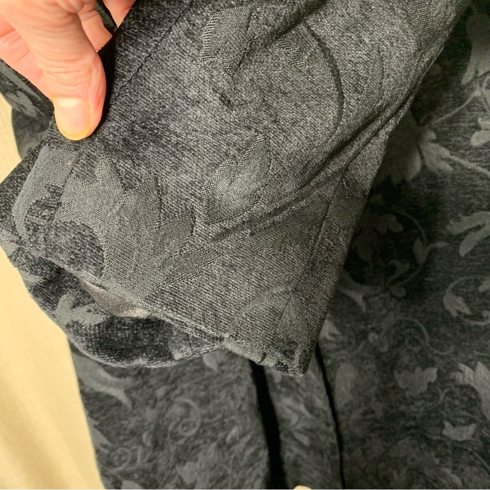 Vintage Black Velvet Jacket Baroque Floral 13/14 Button Front Mid Length Trench - Picture 7 of 15